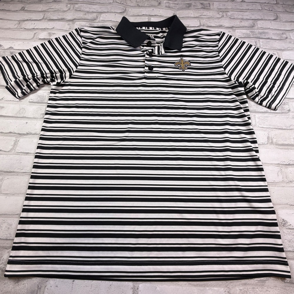 NFL Team Apparel Polo Mens L Black White Striped Saints Performance EUC - Picture 4 of 10